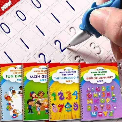 Grooved Handwriting Workbook for Kids Ages 3?5, Montessori Tracing Letters & Numbers 1?100, Reusable Magic Ink Pens Disappearing Ink, Learn to Write the Easy & Fun Way (Medium)