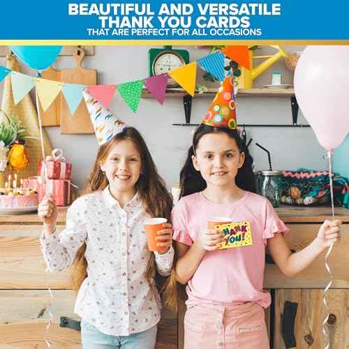 Decorably 24 Pack 6x4in Kids Thank You Cards Kids with Envelopes and Stickers, 8 Fun and Vibrant Designs Kid Thank You Cards with Envelopes, Blank Inside - All Occasion, School Events