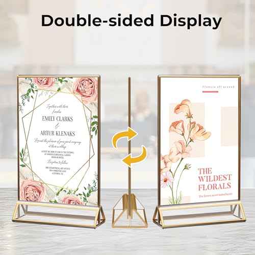 14 Pack Acrylic Sign Holder 4x6 Gold Frames, Wedding Table Number Holders Double Sided Vertical Clear Display Stand, Picture Holders for Tables, Menus, Flyers, Party and Office Decor