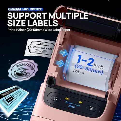POLONO PM220S Label Maker Machine with Tape, 2 Inch Bluetooth Thermal Label Printer, Portable Sticker Printer for School, Office, Home, Business, Label Maker with 2'' x1.18'' Labels, Pink