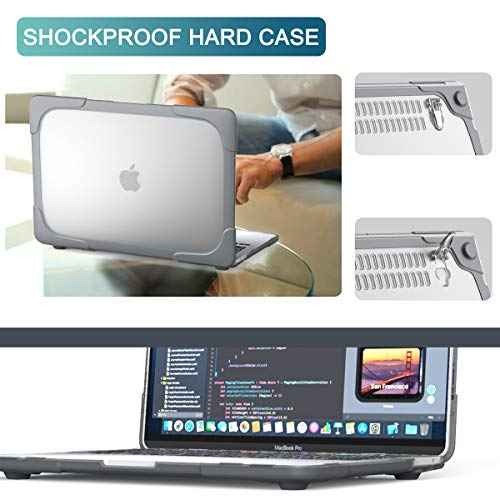 Batianda for MacBook Air 13 inch Case 2020 2019 2018 Release Model A2337 M1 A2179 A1932, Heavy Duty Shockproof Durable Protective Hard Shell Soft Bumper with Fold Kickstand & Keyboard Cover, Grey