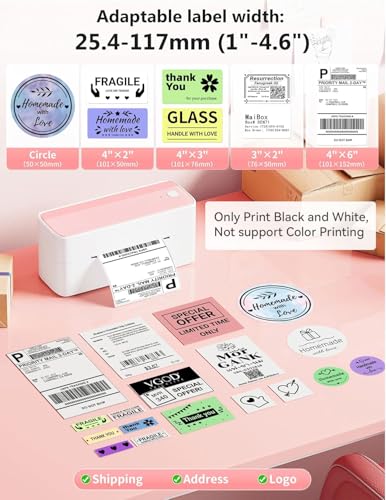 Pink Phomemo Bluetooth Thermal Label Printer with 20 Labels - Wireless & USB