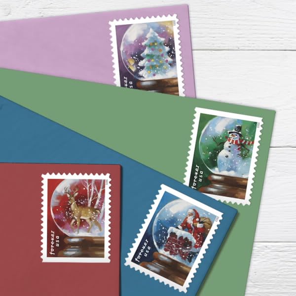 USPS Snow Globes Postage Stamps Set of 20 - Holiday Christmas Scenes 2023