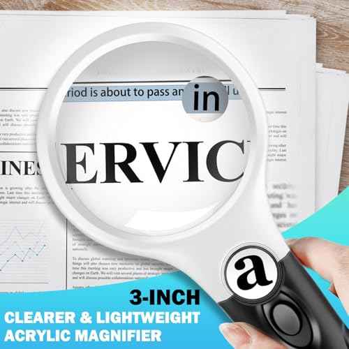 Compact Magnifying Glass with Lights,45X 10X 5X Small Handheld Lighted Magnifier, 3 LED Light Magnifying Glass for Reading Small Prints & Low Vision Seniors B&W