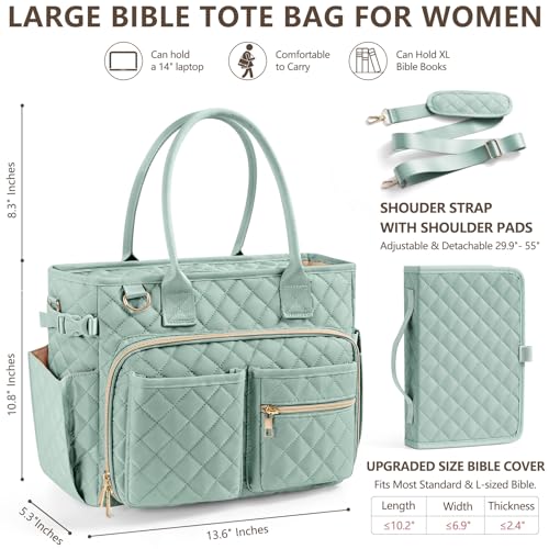 FLOE Sage Green Large Bible Bag with Cover Case for Women - Church Tote
