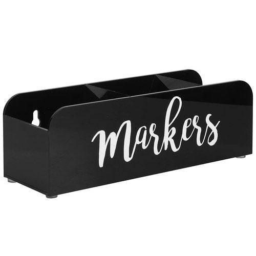 MyGift Whiteboard Marker Holder, Black Acrylic Wall Mounted or Tabletop Dry Erase Marker/Eraser/Cleaner Caddy with Cursive MARKERS Label