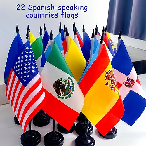 Latin American Heritage Hispanic Month Flags Set - 22 Mini Desk Flags, 8x5 Inch