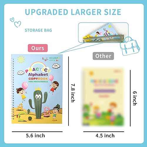 Grooved Handwriting Book Practice, Magic Copybooks for Kids Reusable Handwriting Practice Set, Preschool Calligraphy Workbook with a Storage Bag for Easy Use