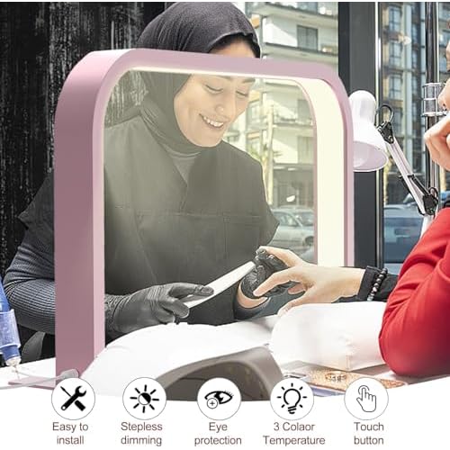 Half Moon Nail Desk Lamp, 45W LED Nail Tech Desk Light with Phone Holder, Half Moon Nail Light 3000-6000K Adjustable Brightness, Nail Table Arch Lamp, for Manicure Lash Eyelas (Gold), YY111