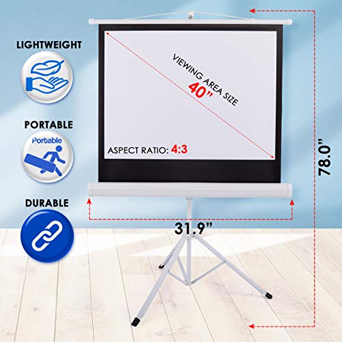 Pyle 40-Inch Portable Tripod Projector Screen Stand for Indoor & Outdoor Use