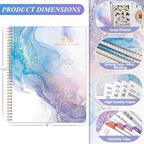 2026 Appointment Book - Daily Planner 2026 from Jan. 2026 - Dec. 2026, 30-Minute Interval, Hourly Planner 2026 with Colorful Tabs and Inner Pocket, 8.5" x 11"
