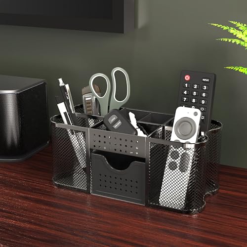 Deco Brothers Black Desk Organizer with Pen Holder and Drawer - Office Caddy