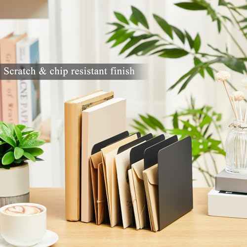Suzile Metal Desktop File Organizer, 7 Compartments, Vertical File Sorter, Black, 5.79" W x 7.09" L x 5.41" H, Office, Reception Areas, Workspace