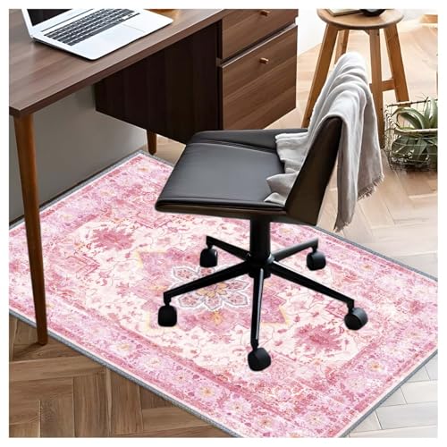 Chair mat, Office Short Pile Chair mat, Non-Slip Noise-Reducing Table and Chair Carpet, Office, Study Decorative Carpet Suitable for Wooden Floors, Laminates and Tiles (Pink, 47x59in)