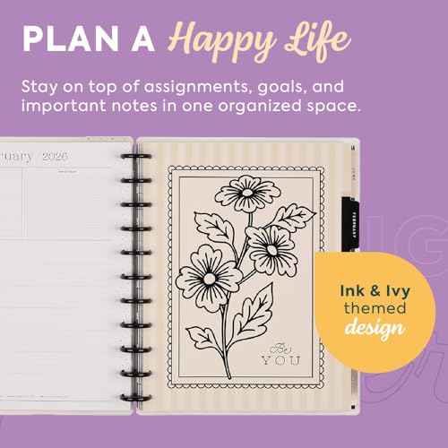 Happy Planner Disc-Bound Planner Jan.?Dec. 2026, Includes 3 Extra Months and 2 Sticker Sheets, Big Size, 8.5" x 11", Dashboard Layout, Ink & Ivy
