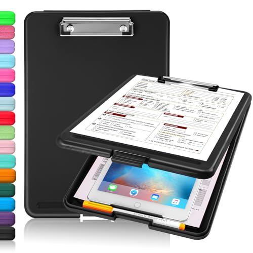 Sooez Black Plastic Clipboard with Storage 8.5x11 - Nurse, Office, Field Use