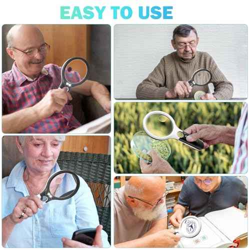Compact Magnifying Glass with Lights,45X 10X 5X Small Handheld Lighted Magnifier, 3 LED Light Magnifying Glass for Reading Small Prints & Low Vision Seniors B&W
