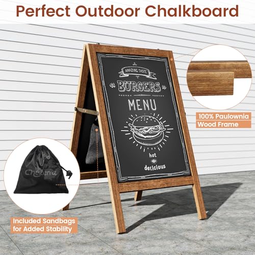 A Frame Chalkboard Sign, 40"x20" Extra Large Sidewalk Chalk Board, Wooden Standing ChalkBoards Set with Markers, Double-Sided Magnetic Blackboard for Caf?s, Weddings, Party Guide, Brown