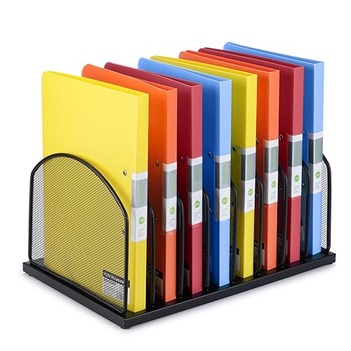 Huron 8-Slot Vertical File Binder Organizer Storage, Black Steel Mesh