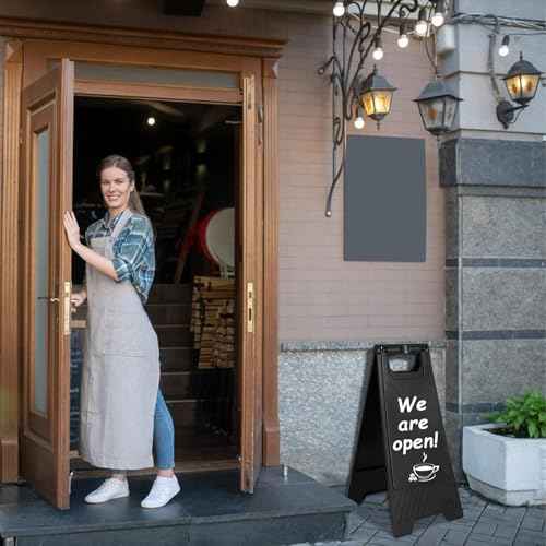 3 Pack A Frame Sign, Sandwich Board Signs with Black Dry Erase Surface, Double Sided & Heavy Duty, Portable Folding Sidewalk Sign Dry Erase Poster Board for Outdoor Restaurant Cafe Shop Menu (Black)