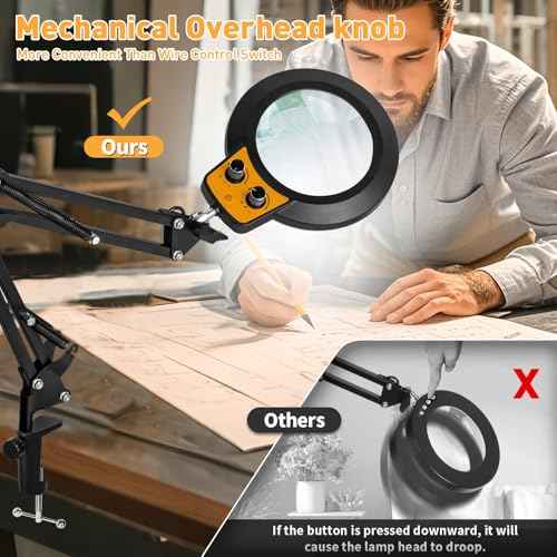 12X Magnifying Glass with Light and Stand, Infinite Color Modes & Stepless Brightness LED Magnifying Lamp with Clamp, 2-in-1 Hands Free Lighted Magnifier for Craft Reading Painting Hobby Close Work
