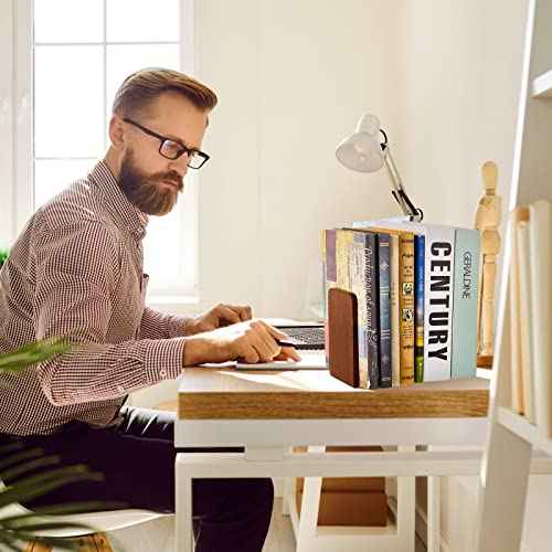 Eaasty 4 Pairs Wood Bookends, Heavy Duty Book Holders for Shelves, Walnut Bookends Sturdy Large Book Stoppers, Wood Desk Decor 5.2 x 3.2 x 4.2 Inches Office Books Stand Decorative Accessories