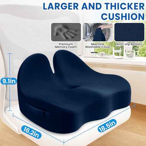 Seat Cushion, Chair Cushions for Office Chairs/Desk Seats/Wheelchair - Hip&Sciatica&Tailbone Pain Relief Memory Foam Office Chair Cushion for Long Sitting Office Workers, Blue