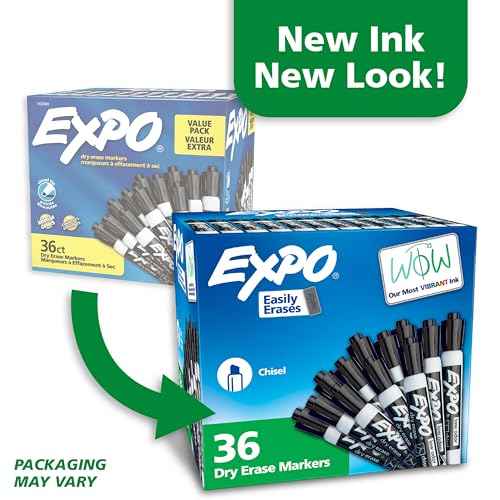 EXPO Dry Erase Markers Chisel Tip Black Low-Odor Perfect for Whiteboards Non-Porous Surfaces & Home Offices (Pack of 1 36 Count Total)