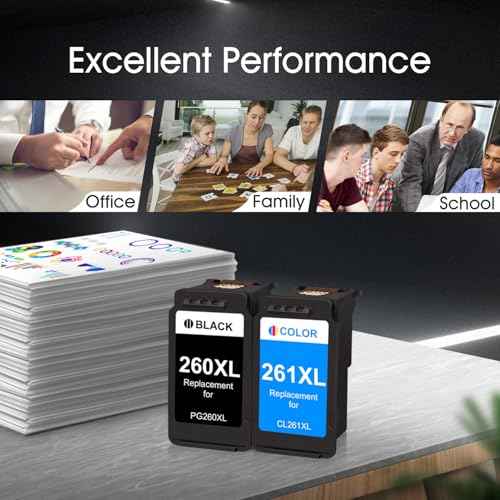 PG-260 XL/CL-261 XL Value Pack Ink Cartridge Replacement for Canon 260 261 260XL 261XL Ink cartridges Work for Pixma TR7020 TS6420 TR7022 TS5300 TS5320 Printer (1 Black,1 Color)