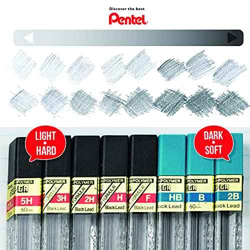 Pentel Super Hi-Polymer Lead Refill, 0.7mm Medium, H, 12 tubes of Lead (50-H) (Pack of 5)