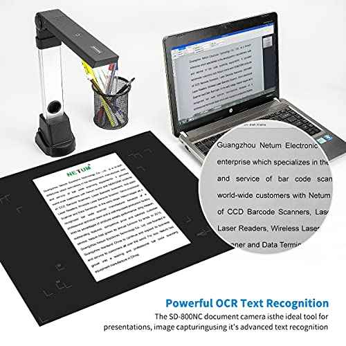 NetumScan Book & Document Camera for Teachers, Multi-Language OCR and English Article Recognition by AI Technology, Real-time Projection, Video Recording, Foldable & Portable, Capture, Only Windows