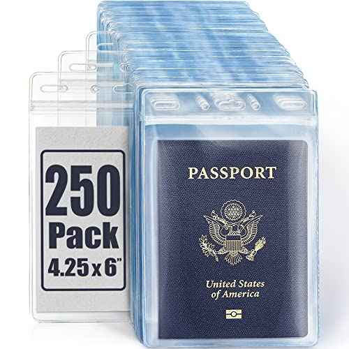 Mifflin-USA Passport & Card Holders (Clear, 4x6 inch, 250 Pack), Extra Large (XXL) ID Name Badge Holder, Waterproof Vertical Plastic Card Holders