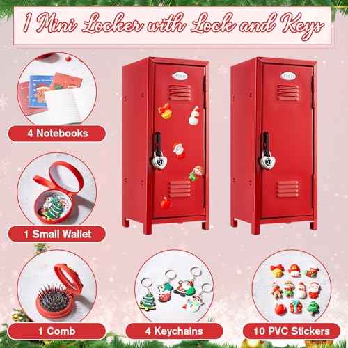 12 Pcs Christmas Mini Locker 10.8 Inch Miniature Storage with Lock and 2 Keys Small Cute Functional Locker for Desktop Bedroom Home Office(Red,Santa)