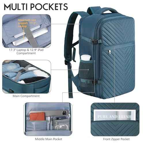 MOMUVO Carry On Backpack for Women,Flight Approved Large Travel Laptop Backpack Water Resistant Luggage Travel Bag for School Weekender Business,Peacock Blue