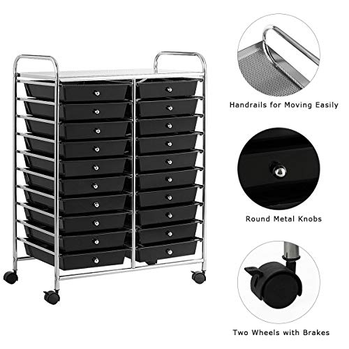 Giantex 20-Drawer Rolling Storage Cart - 25 x 15 x 35 Inch Black (Variation: 20 Drawer)