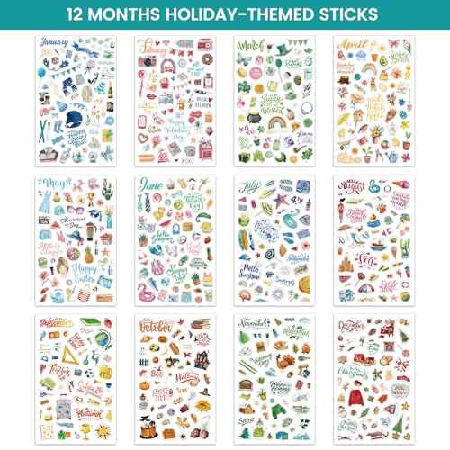 Planner Stickers - Calendar Stickers for Celebration and Decoration, 12 Monthly Festival Theme Sticker for Adults Planner, for Festival Events, Daily Tasks(14 Sheets, 1500+ Sticker Per Pack)