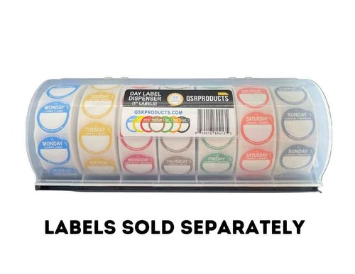 QSRProducts 7-Slot Day of The Week Covered Label Dispenser (for 3/4" & 1" Labels) - Food Sticker Holder for Inventory Management and Meal Prep, Protects Labels Inside