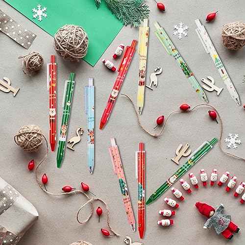 CCINEE 30 Pcs Christmas Gel Pen Cute Retractable Printing Pens Xmas Ballpoint Pen Santa Claus Elk Snowman Christmas Tree Black Ink for School Office Supplies Children Gift Rewards