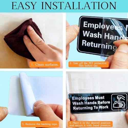 5 Pack Employees Must Wash Hands Sign,9 X 3 Inch Waterproof Acrylic Sign With Symbols,Self-Adhesive,Indoor/Outdoor Use for Hotels,Restaurants,Rest Areas,Salons,Public Restrooms