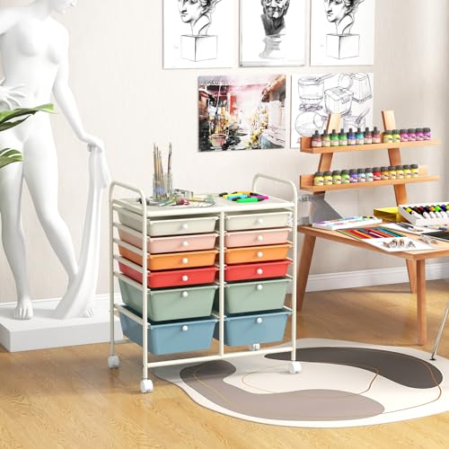 COSTWAY 12-Drawer Rolling Storage Cart Macaron – Moveable Craft Organizer