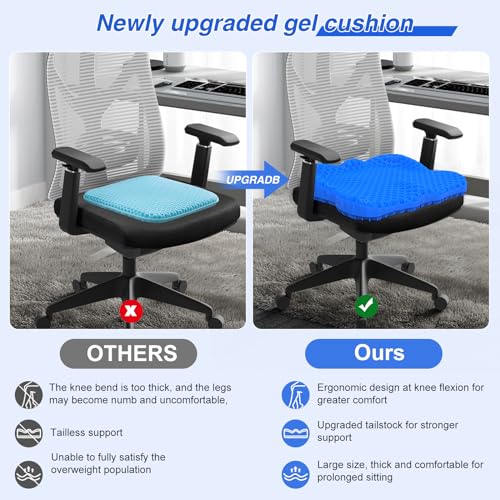 Thicken 19.7in Seat Cushion, Gel Seat Cushion for Long Sitting?Office Chair, Wheelchair, Car Pad, Large Cooling Support Pad for Back Pain, Sciatica, Tailbone Pain Relief