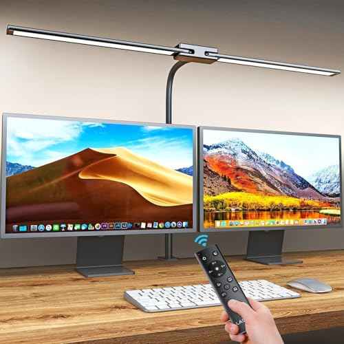 LASTAR Desk Lamp with Remote Control £¦ 32.5" Wide Double Head, Architect Desk Lamp for Home Office with Clamp, Timer, 24W Ultra Bright Gooseneck LED Desk lamp for Computer Reading