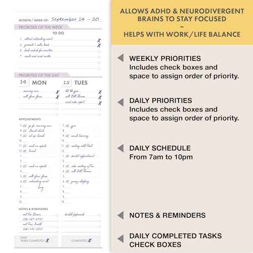 DELUXE ESSENTIAL PRO Undated Daily, Weekly & Monthly Planner,Monthly Tabs,Daily Tracking,Notes Pages,Storage Pocket,Bookmark w Sticky Notes (Small Navy Floral)