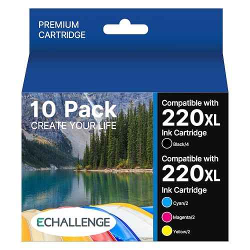 ECHALLENGE Remanufactured 220XL Ink Cartridge Replacement for 220XL 220 XL T220 XL to Use with WF-2760 WF-2750 WF-2650 WF-2630 XP-420 XP-320 XP-424 WF-2660 (4Black, 2Yellow, 2Cyan, 2Magenta, 10 Pack)