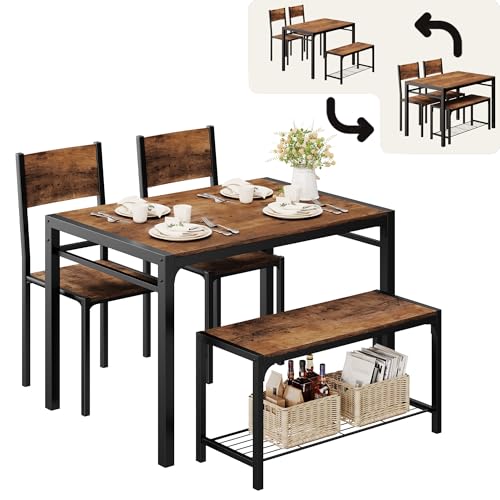 Shahoo 4-Piece Dining Set with Table, 2 Chairs & Bench - Storage