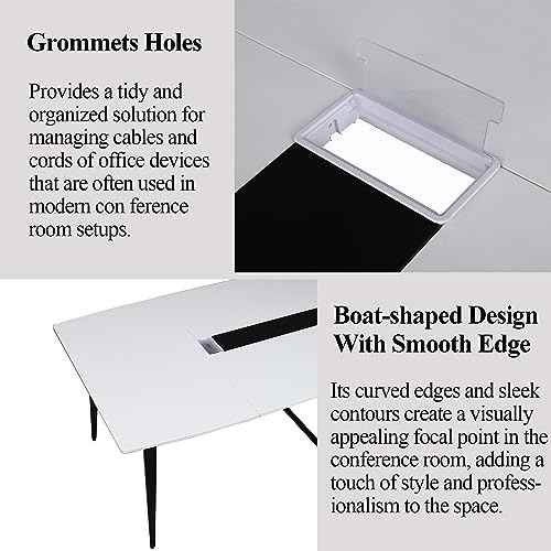 Loomie 8FT Conference Table, 94.49" L x 47.24" W x 29.53" H Meeting Seminar Table with Grommet, Large Boat Shaped Computer Desk, Boardroom Desk for Office Meeting Conference Room,White