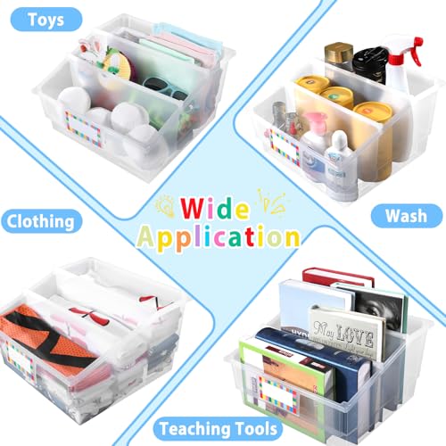 Gisgfim Clear 6 Pack Classroom Book Bins with Dividers & Labels - Large Plastic Organizer for Library & Storage
