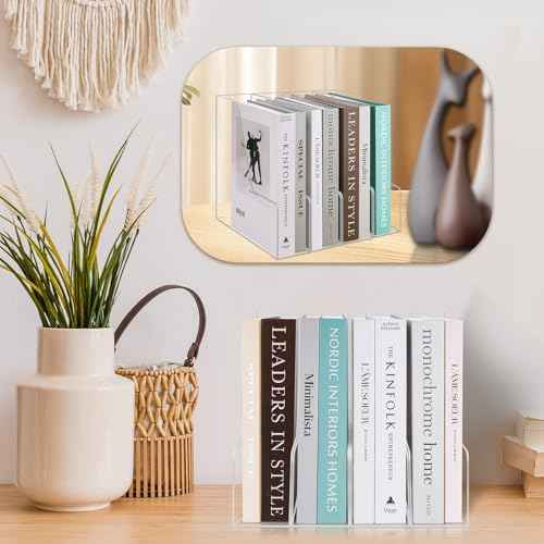 Clear Acrylic Magazine Rack, Vertical File Holder, Desk Organizer Storage Stand for Office, 4 Pack