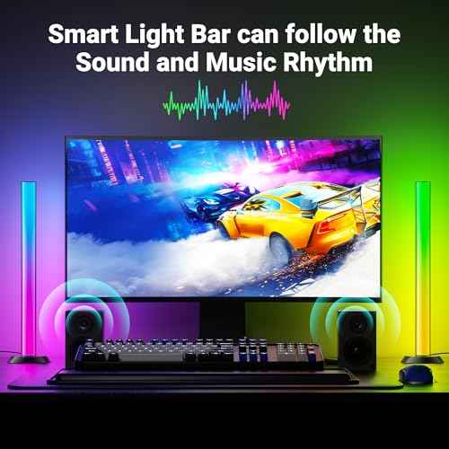 TJOY Smart LED Light Bars, 14 Inches TV Backlight with Music Sync and Scene, RGB Light Bar for Room, 60 Lumens, Gaming Desk Lighting, Ambient Lighting for PC, Game, Pictures, Room Decoration(Black)