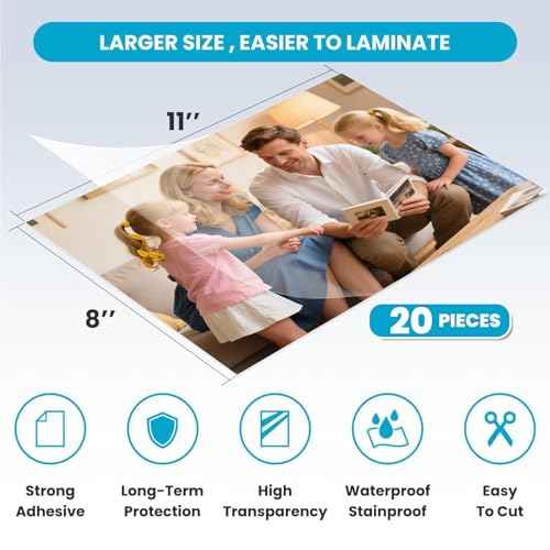 T&W SAME FILM Self Adhesive Laminating Sheets, 4mil, 8 x 11 Inch No Heat Laminating Sheets, Self Sealing Laminating Sheets for Laminator, Round Corner, No Heat, No Machine Needed-20 Pack
